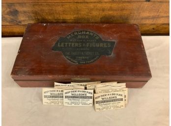 Wooden Letter Box Wilsons Gummed Letters & Figures 13 X 7 X 2