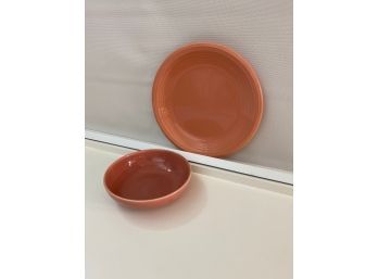 Fiestaware 2 Piece Set 11' Chop Plate And Bistro Bowl Color Peony Unmarked
