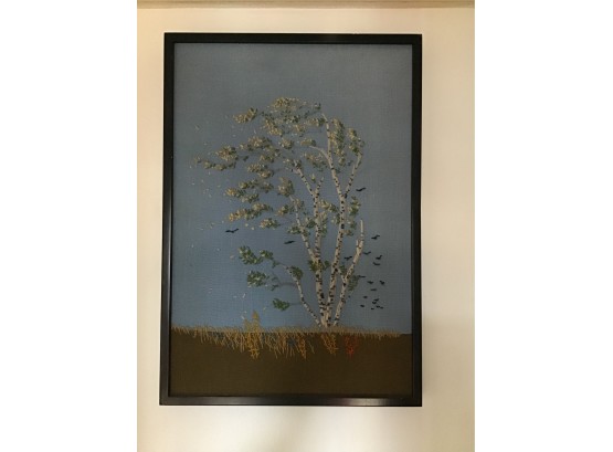 Hand Made Knit Tree Blowing In Wind Framed Art