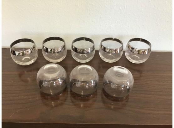 Mcm Silver Rim Rolly Polly LowBall Glasses Set Of 8