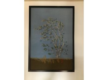 Hand Made Knit Tree Blowing In Wind Framed Art