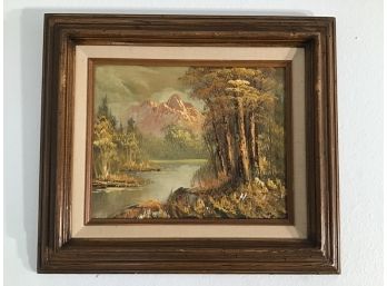 Framed Mountain Forest Painting On Canvas