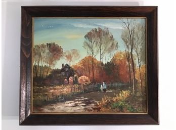 Picket Fence House With Trees Framed Painting On Canvas