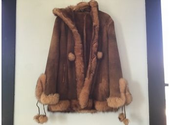 Leather And Fox Fur Jacket Coat Large