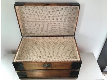 Antique Small Wood Trunk With Metal Accents