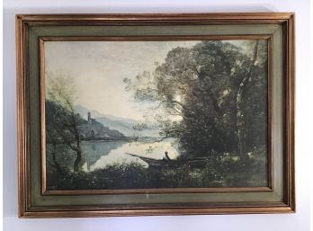Large Framed Art Person In A Boat On Reflective Water