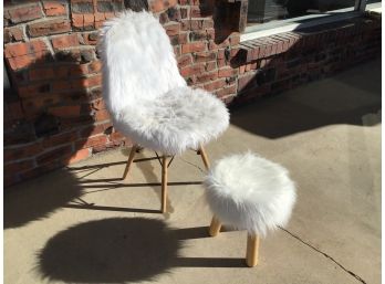 Mid Mod Style Fuzzy Chair And Ottoman
