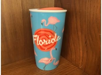 Florida Flamingo 2015 Starbucks Coffee Company To Go Cup Coffee Mug With Ceramic Lid 12 Oz
