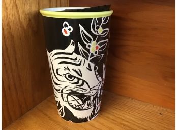 White Tiger With Flowers Starbucks Company To Go Black Cup With Lid Coffee Mug With Lid 12 Oz