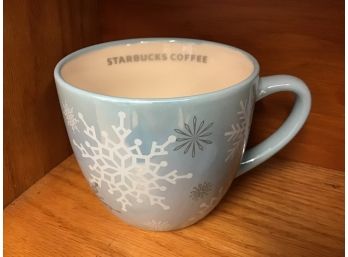 Snowflakes 2008 Starbucks Coffee Company Light Blue Cup Coffee Mug 12 Oz