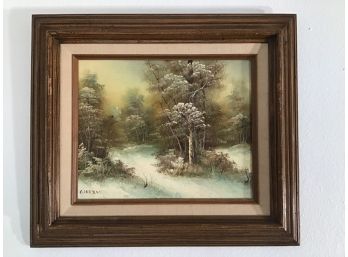 Small Framed Painting On Canvas Snowy Forest