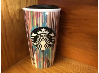 Classic Logo Rainbow Color Streak 2015 Starbucks Coffee Company To Go Cup Coffee Mug With Lid 12 Oz