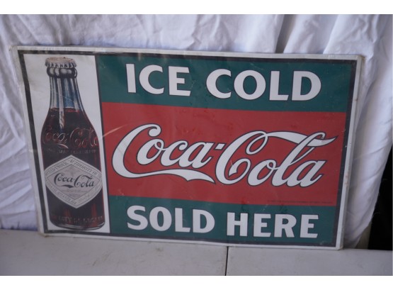 NEW ICE COLD COCA COLA SOLS HERE SIGN, 18IN LENGTH