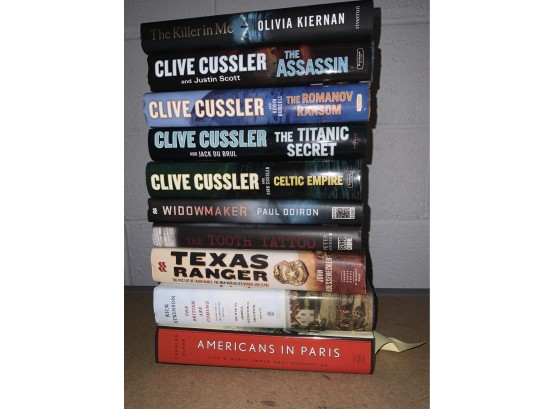 LOT OF 10 BOOKS INCLUDING OLIVIA KIERNAN AND CLIVE CUSSLER