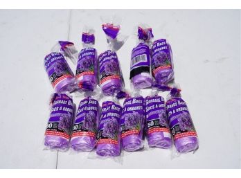 LOT OF 10, 4 GALLON LAVENDER SENTED GARBAGE BAGS