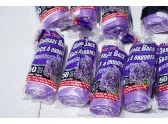 LOT OF 10, 4 GALLON LAVENDER SENTED  GARBAGE BAGS