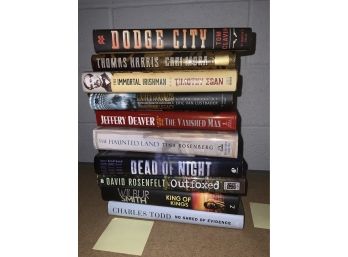 LOT OF 10 BOOKS INCLUDING TOM CLAVIN AND WILBUR SMITH