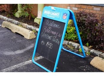 NFL BUD LIGHT FOLDING SIGN 25X43, FROM THE FAMOUS ROSEMARYS TAVERN IN WILLIAMSBURG BROOKLYN
