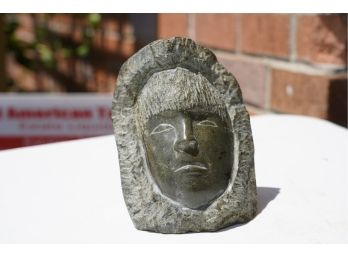 HAND CARVED STONE HEAD DECORATION, 5.5IN HEIGHT