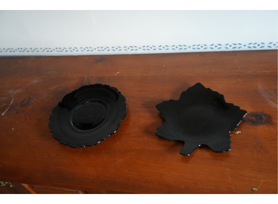 LOT OF 2 BLACK GLASS SMALL PLATES