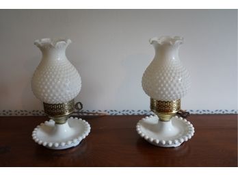 LOT OF 2 MILK GLASS CANDLE HOLDERS, 10IN HEIGHT