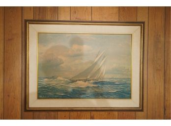 PRINT OF A SAILBOAT, SIGNED, 40X30 INCHES