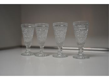 LOT OF 4 ANTIQUE SHOT GLASSES, 3.5IN HEIGHT