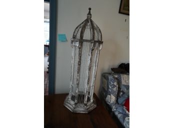 ANTIQUE WOOD BIRD CAGE, 32IN HEIGHT