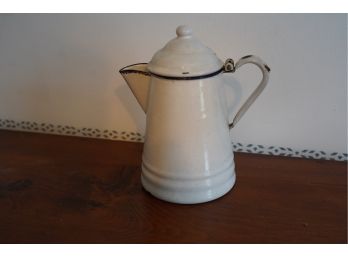 VINTAGE WHITE METAL COFFEE PITCHER, CHECK PHOTOS, 9IN HEIGHT