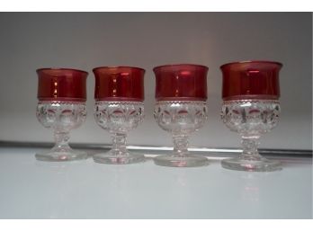 LOT OF 4 ANTIQUE SHOT GLASSES, 4IN HEIGHT