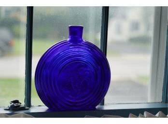 BLUE GLASS VASE, 9IN INCHES
