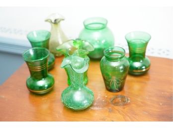 LARGE LOT OF GREEN GLASS VASES