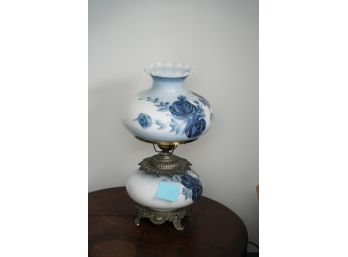 HAND PAINTED ANTIQUE LAMP, WORKING, 25IN HEIGHT