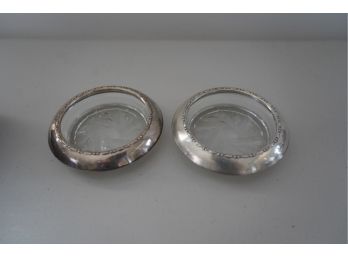 LOT OF 2 COASTERS WITH STERLING SILVER RIM