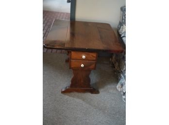 ANTIQUE TWO DRAWERS WOOD SIDE TABLE WITH EXTENSION
