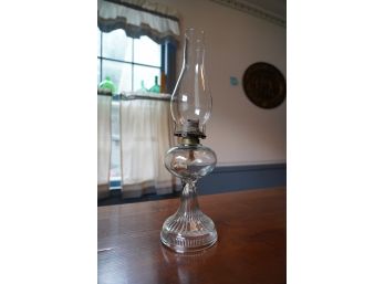 ANTIQUE GLASS CANDLE HOLDER, 20IN HEIGHT