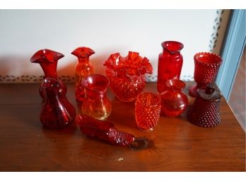 LARGE LOT OF RED GLASS ITEMS