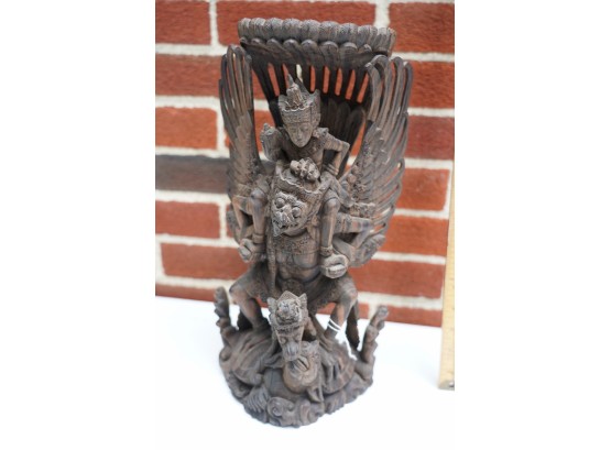 HAND CRAFTED WOOD STATUE  MADE IN INDONESIA, 16IN HEIGHT