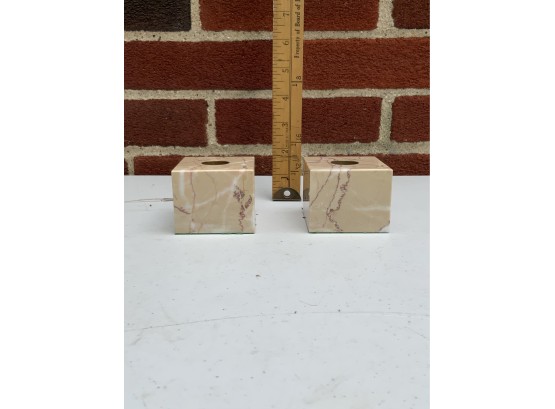 LOT OF TWO MARBLE CANDLE HOLDERS 2 INCH HEIGHT