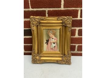 OIL ON BOARD OF A LITTLE GIRL WITH CATS BY J. MICHAEL 10.5X13.5