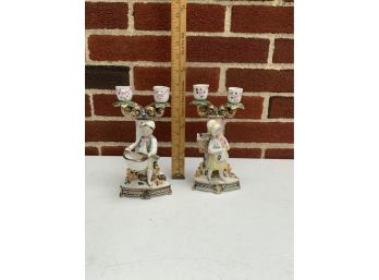 LOT OF TWO MADE IN GERMANY PORCELAIN CANDLE STICK HOLDERS 7.5 INCH