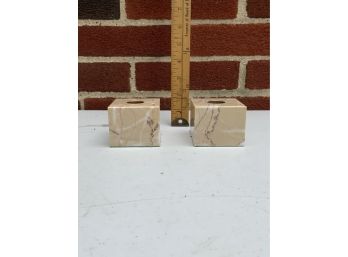 LOT OF TWO MARBLE CANDLE HOLDERS 2 INCH HEIGHT