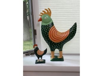 LOT OF TWO METAL CHICKENS 22INCH/ 8INCHES