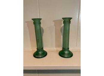 GLASS CANDLE STICK HOLDERS 8 INCH