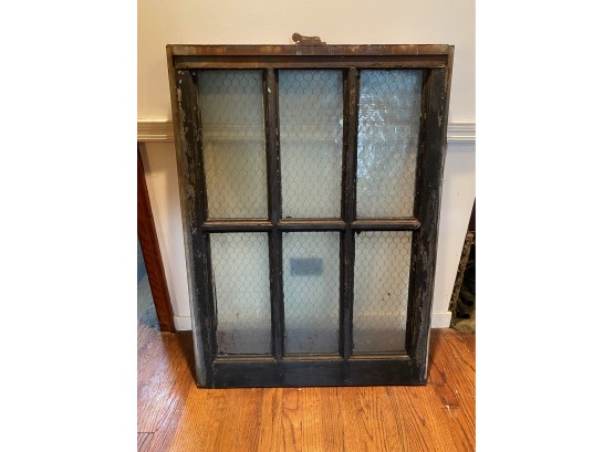 ANTIQUE WINDOW WITH METAL OUTLINING, CHECK PHOTOS, 27X38 INCHES