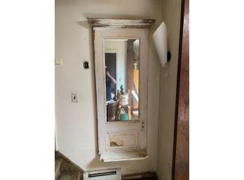 ANTIQUE WHITE WASH WOOD HANGING MIRROR, CHECK PHOTOS!!, 36X29.5 INCHES