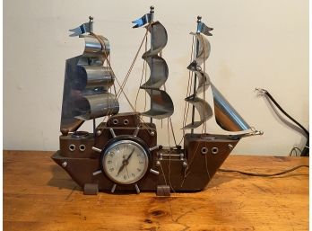 VINTAGE SHIP MODEL UNITED CLOCK, 19X15 INCHES