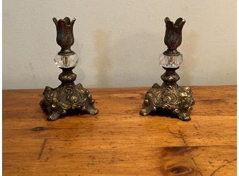 PROVINICAL BRASS METAL CANDLE STICKS, 7IN HEIGHT
