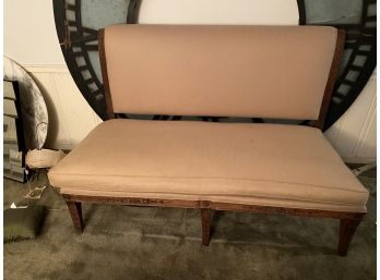 ANTIQUE WOOD BENCH WITH CUSHION