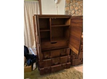 MID-CENTURY BLOCK STYLE TALL DRESSER WITH 3 DRAWERS TALLBOY